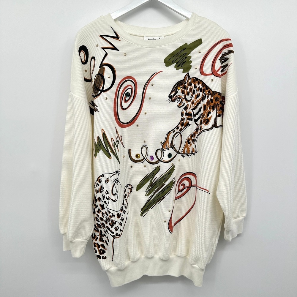 Vintage Rafael Sweatshirt Top Shirt Size XL 1X Stretch Knit Safari‎ Jungle Studs